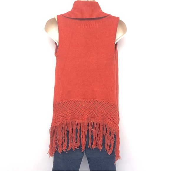 Versona Rust Orange Boho Fringe Vest - Picture 15 of 16